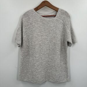 J Jill Sweater Medium Short Sleeve Relaxed Knit Gray Cotton Blend Casual